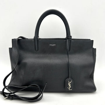 SAINT LAURENT Grained Calfskin Small Cabas Rive Gauche Black LA13279