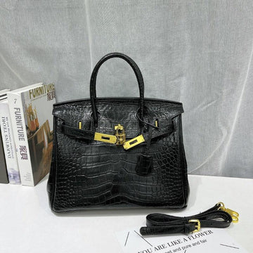 Makersluxe - Kelly 30 Croco Bleu Bag Black