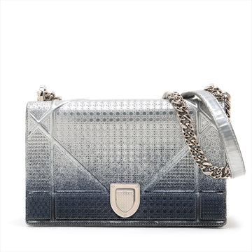 Christian Dior Diorama Patent Leather Chain Shoulder Bag Silver Blue