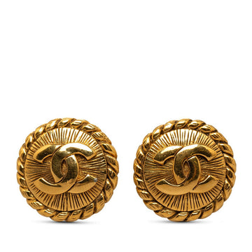 Chanel Round Medallion Clip On Earrings Gold Plated Women's