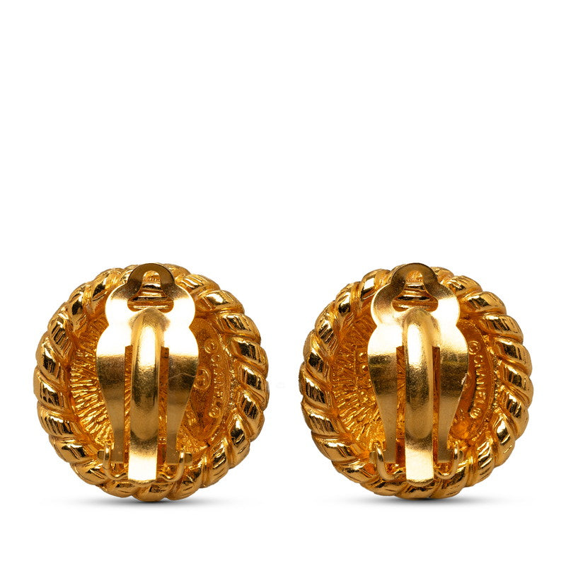 Chanel Round Medallion Clip On Earrings Gold Plated Women's
