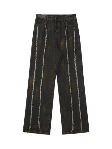 Makersluxe American Street Style Spray Painted Fur Jeans - 2052