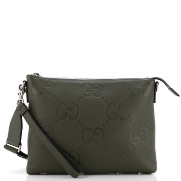 Zip Messenger Bag Jumbo GG Embossed Leather Medium