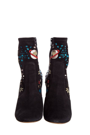 Valentino Black Suede & Multi Color Booties SZ 40