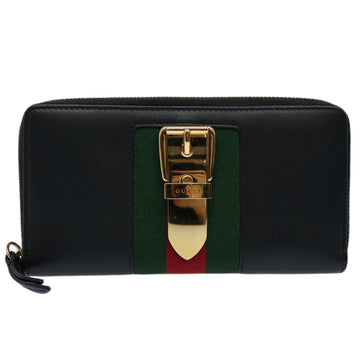 GUCCI Silvi Web Sherry Line Long Wallet Leather Black Red 476083 60085A
