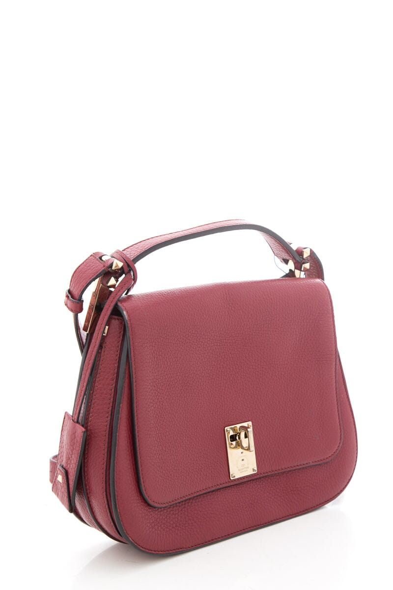 Valentino Red Grained Leather Shoulder Handbag