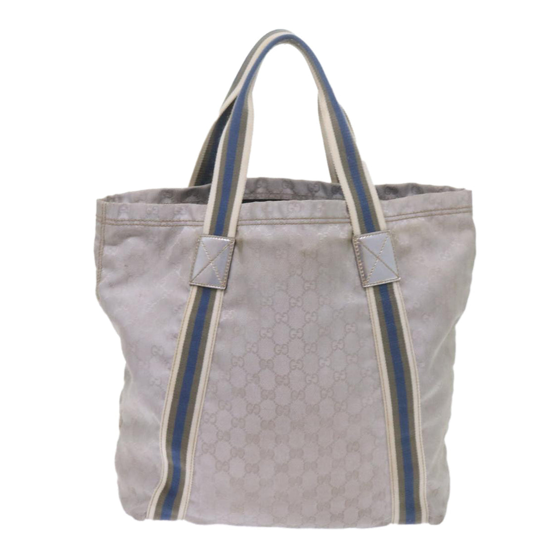 GUCCI GG Canvas Sherry Line Tote Bag Silver Blue Gray 189669 60525
