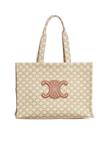 Celine Women Large Cabas Thais Bag In Fabric With All-Over Logo