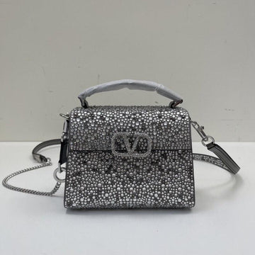 Makersluxe - Crystal Mini Sequin Top Handle Bag Silver
