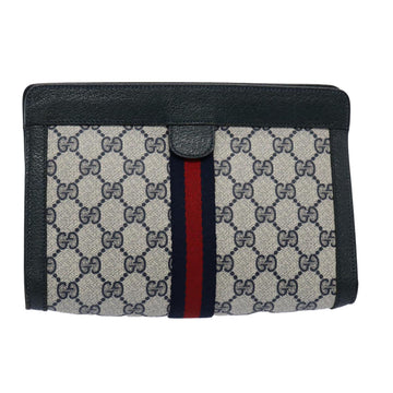 GUCCI GG Canvas Sherry Line Clutch Bag PVC Navy Red 60979