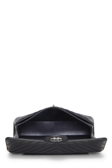 Chanel,  Black Chevron Lambskin Classic Double Flap Medium, Black