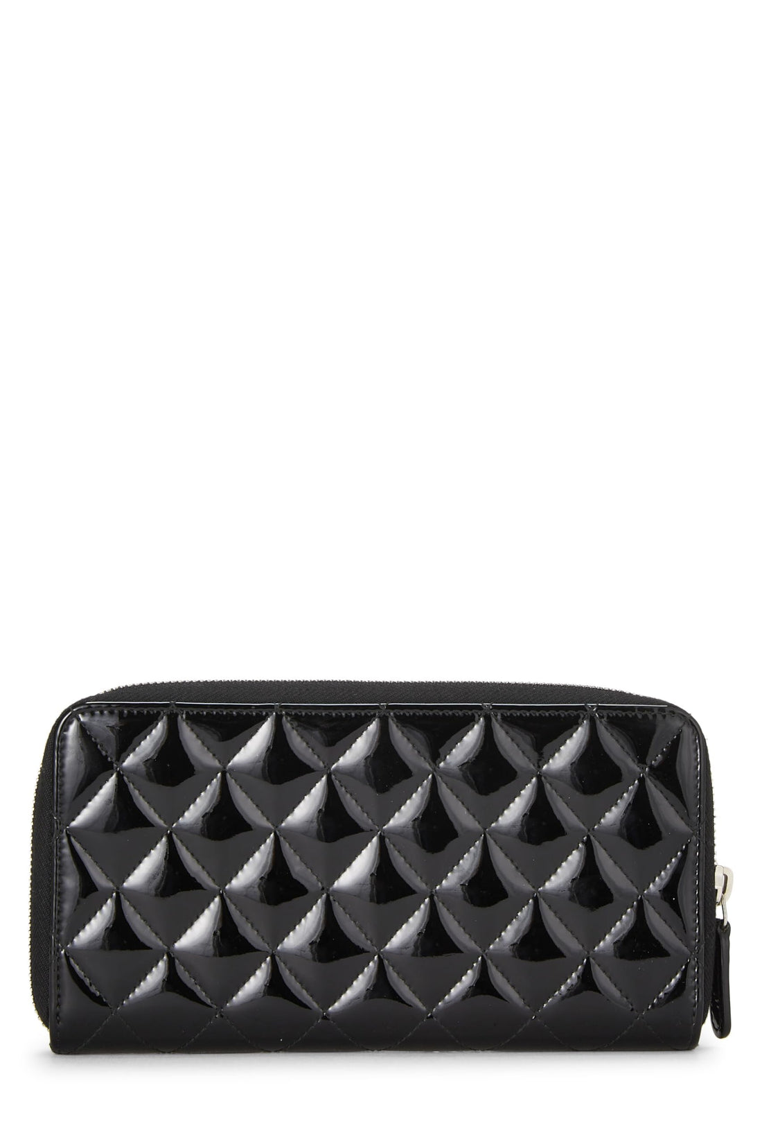 Chanel,  Black Quilted Patent Leather Zip Wallet, Black