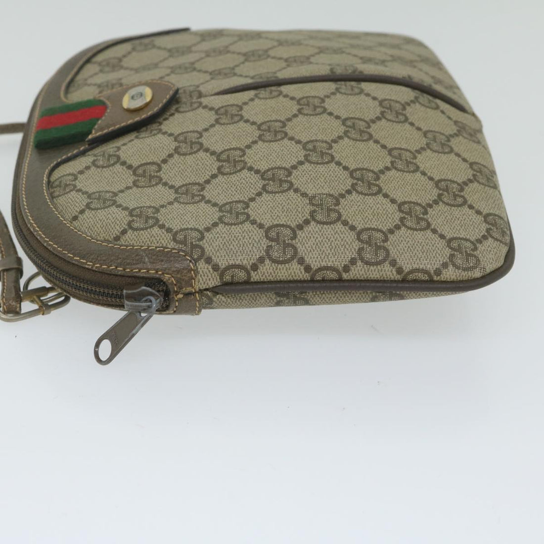 GUCCI GG Canvas Web Sherry Line Shoulder Bag PVC Beige Green Red 61211