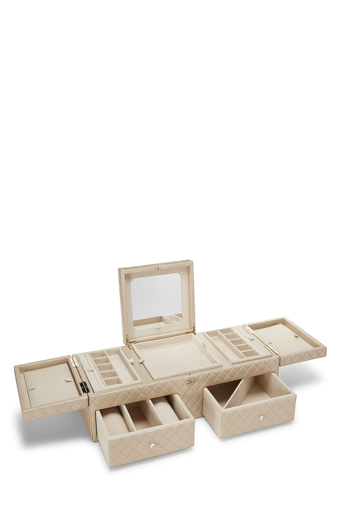 Chanel,  Beige Quilted Lambskin Jewelry Chest Large, White