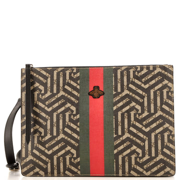 Bee Web Zip Messenger Bag Caleido GG Coated Canvas Large