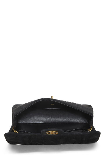 Chanel,  Black Vertical Suede Half Flap Medium, Black