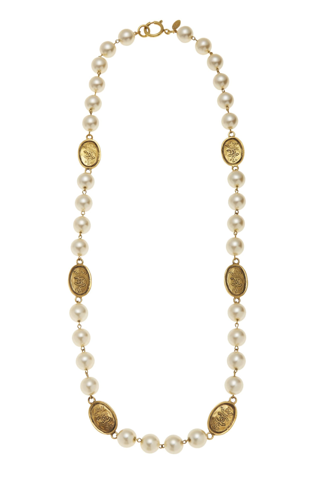 Chanel,  Gold & Faux Pearl Necklace, Gold