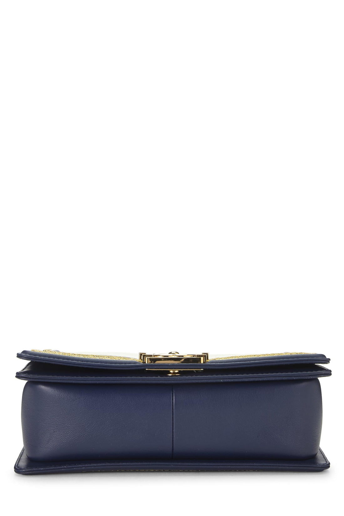 Chanel,  Navy Chevron Calfskin Border Boy Bag Medium, Navy