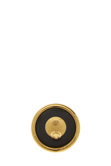 Chanel,  Black & Gold Faux Pearl Round Earrings Large, Gold