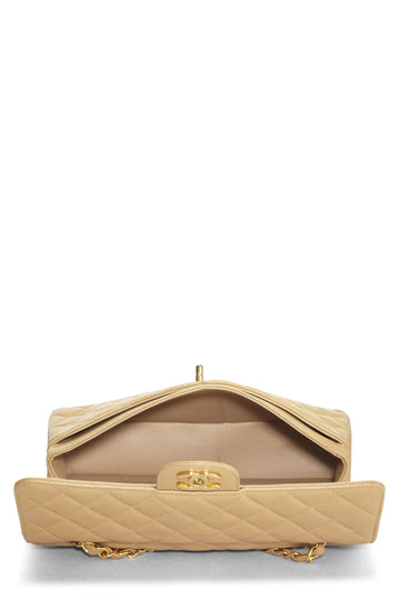 Chanel,  Beige Quilted Caviar Classic Double Flap Medium, Beige