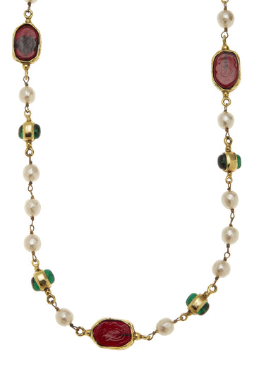Chanel,  Multicolor Gripoix & Faux Pearl Necklace, Gold