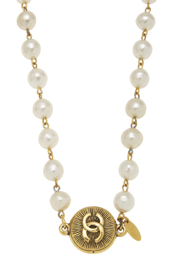 Chanel,  Gold & Faux Pearl 'CC' Sunburst Necklace, Gold