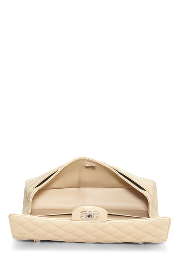 Chanel,  Beige Quilted Caviar Classic Double Flap Medium, Beige