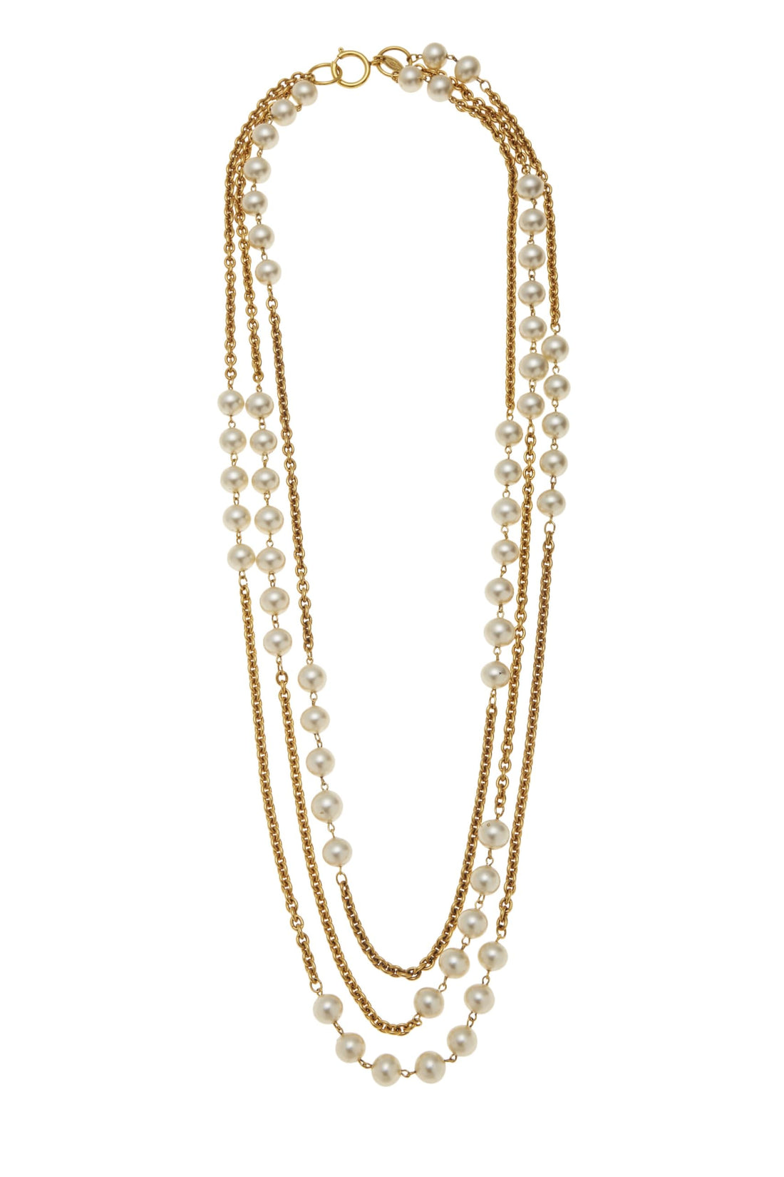 Chanel,  Gold & Faux Pearl Necklace XL, Gold