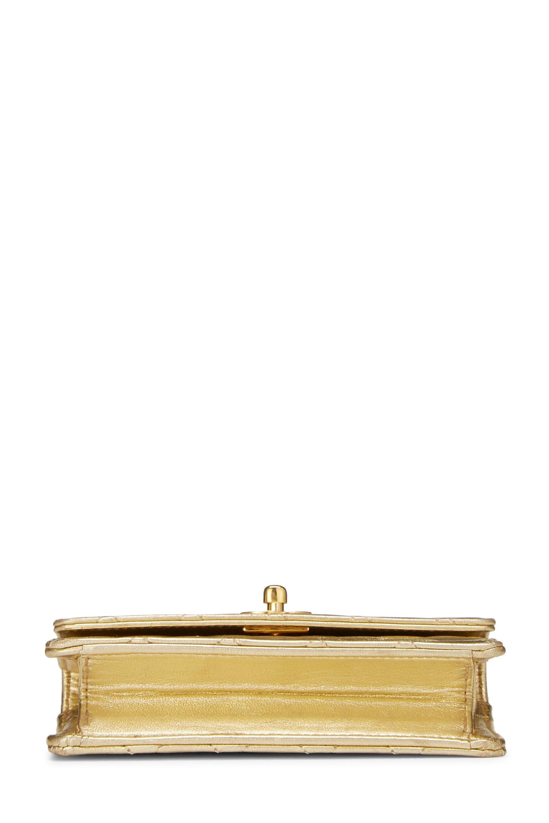 Chanel,  Metallic Gold Quilted Lambskin Half Flap Micro, Gold