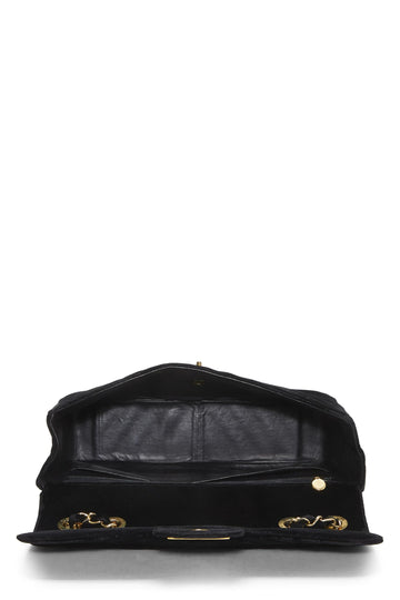 Chanel,  Black Velvet Chevron Flap Maxi, Black