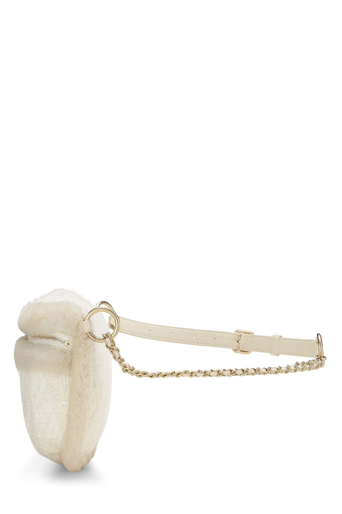 Chanel,  Ivory Tweed & Shearling Belt Bag, White