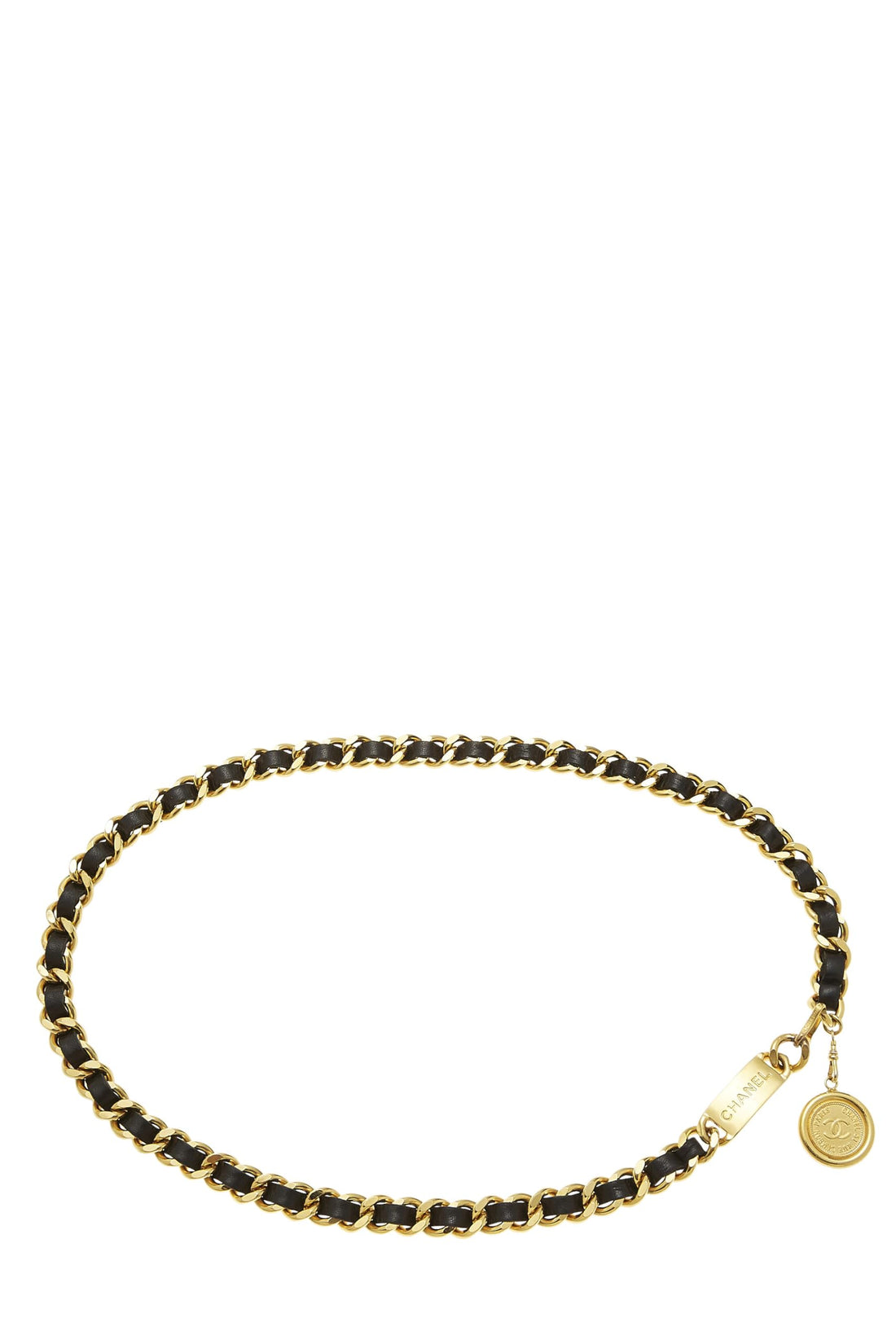 Chanel,  Gold & Black Leather Chain Belt, Black