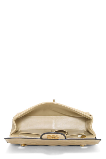 Chanel,  Beige Quilted Lambskin Piped Half Flap Small, Beige