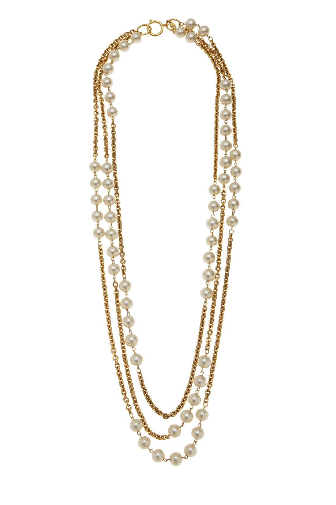 Chanel,  Gold & Faux Pearl Necklace XL, Gold