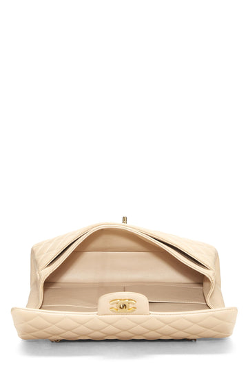 Chanel,  Beige Quilted Lambskin Classic Double Flap Medium, Beige