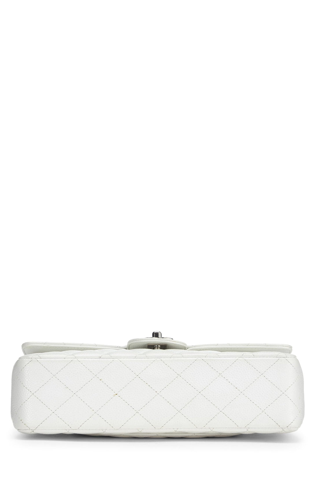 Chanel,  White Quilted Caviar Classic Double Flap Medium, White