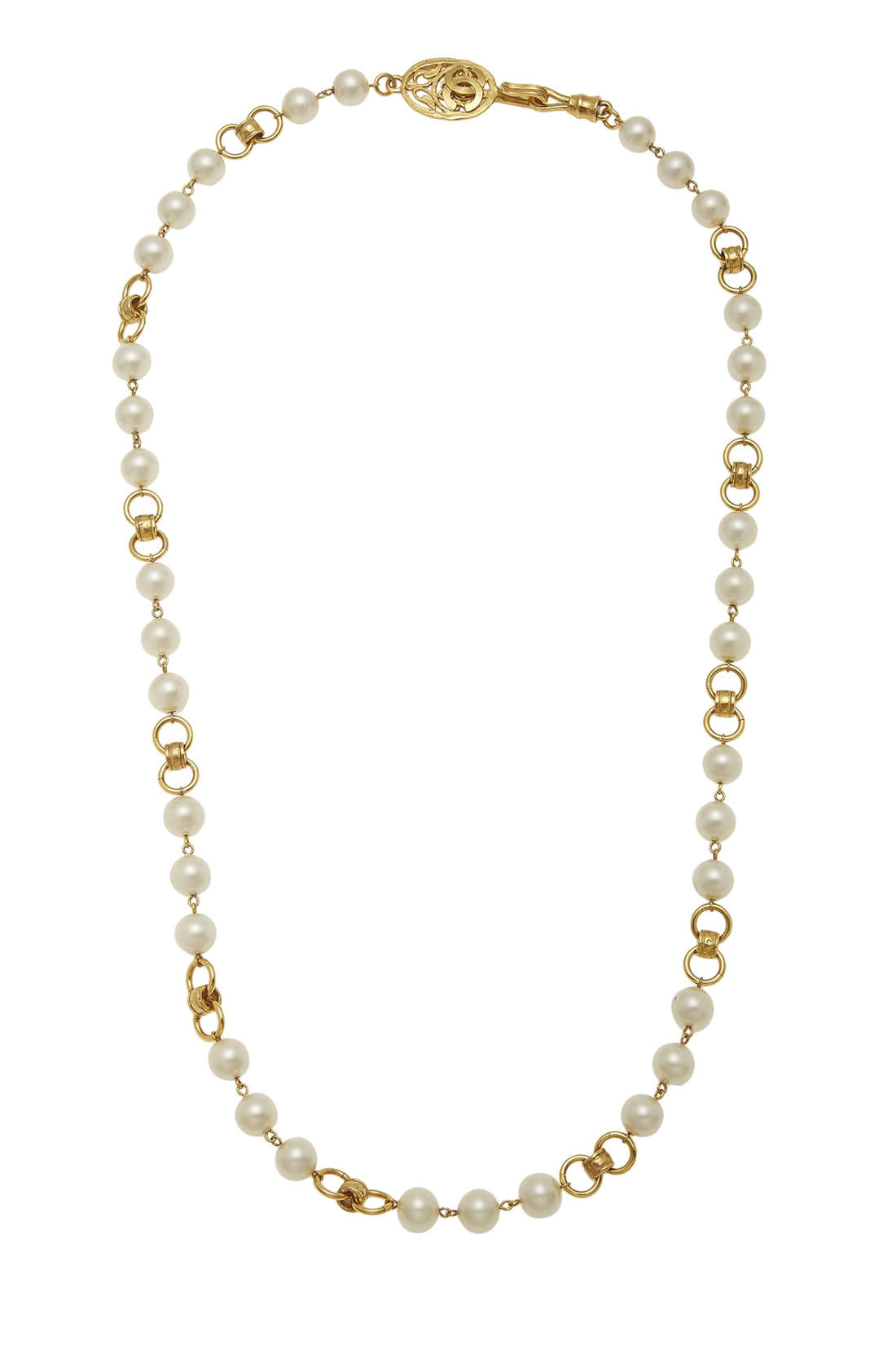 Chanel,  Gold & Faux Pearl Necklace, Gold