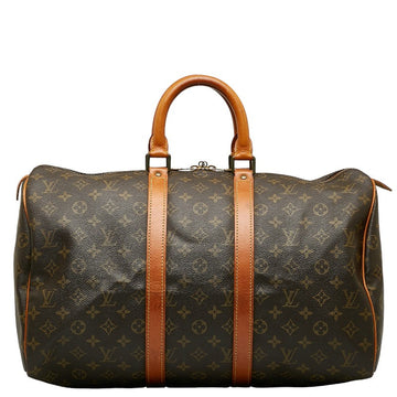 Louis Vuitton Monogram Keepall 45 Boston Bag M41428 Brown PVC Leather