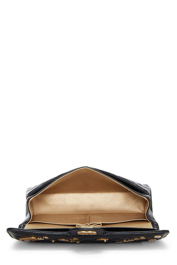 Chanel,  Black Lambskin Lucky Charm Double Flap Medium, Black