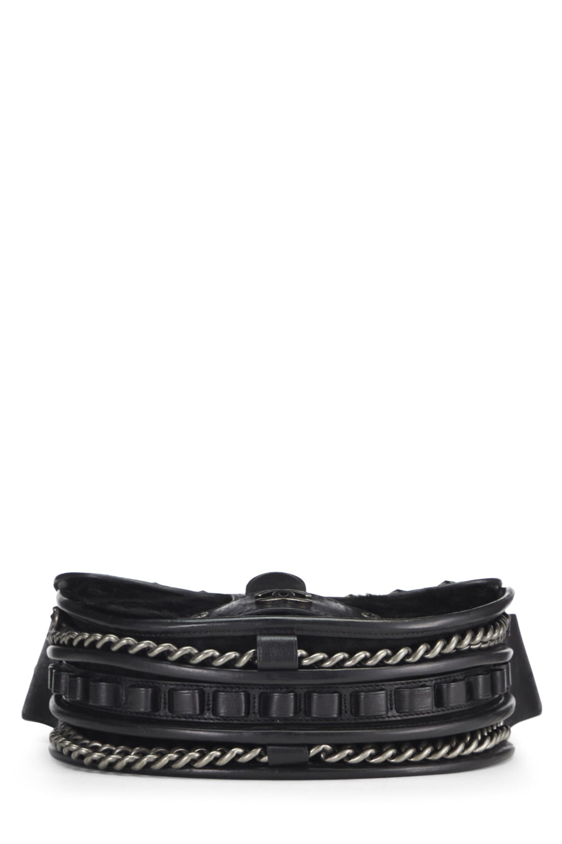 Chanel,  Paris-Dallas Black Quilted Calfskin Studded Saddle Bag, Black