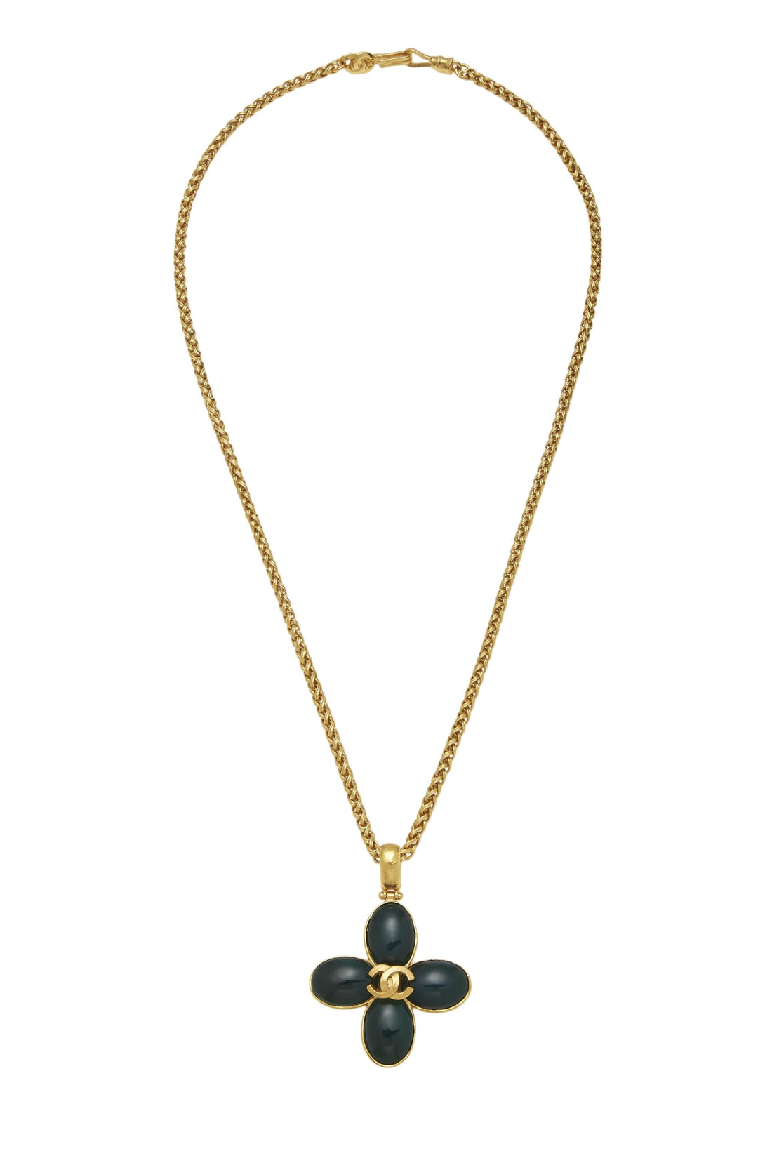Chanel,  Gold 'CC' Clover Necklace, Green