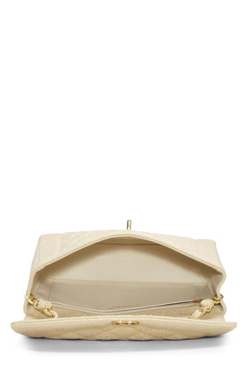 Chanel,  Beige Quilted Linen Classic Flap Medium, Beige