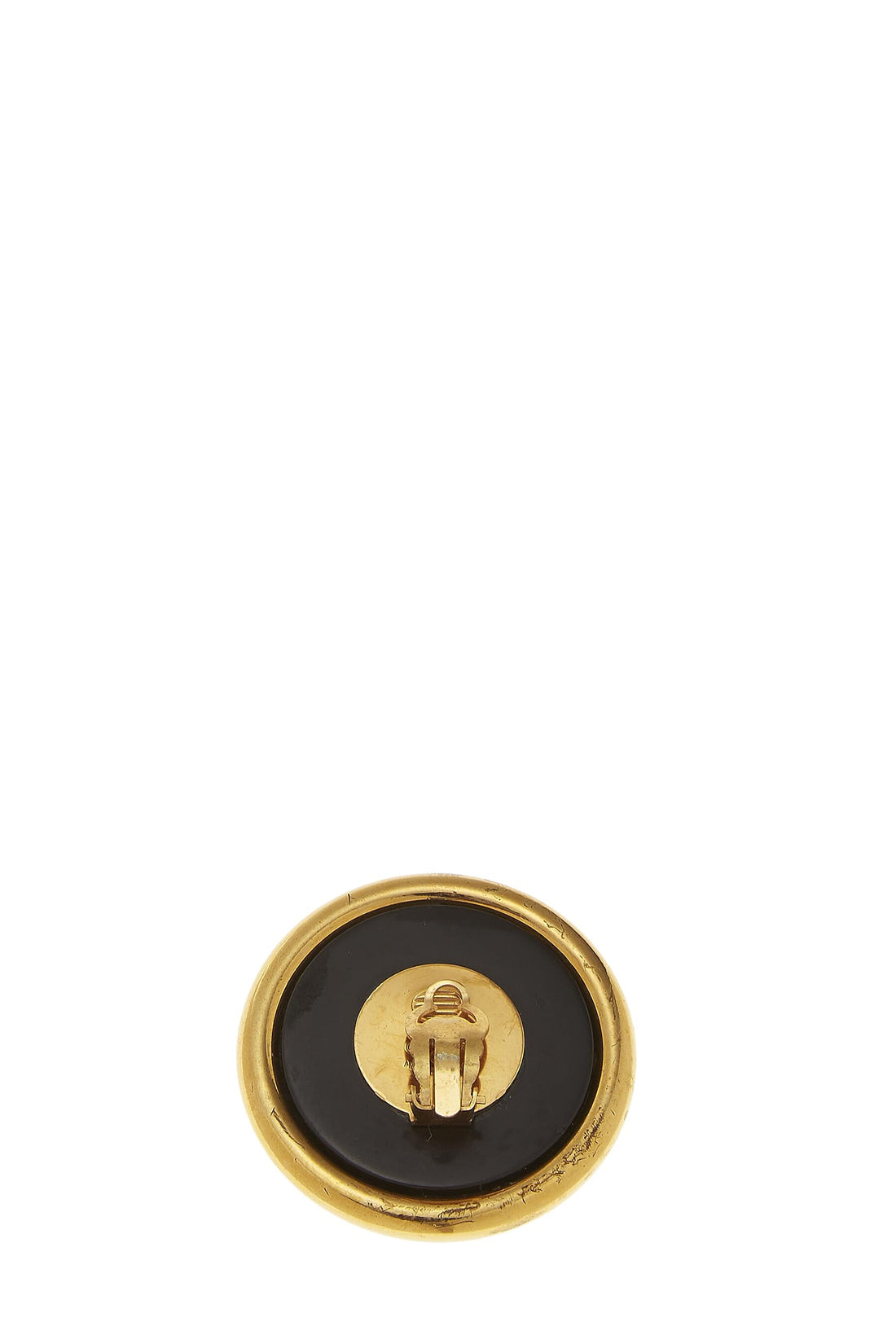 Chanel,  Black & Gold Faux Pearl Round Earrings Large, Gold