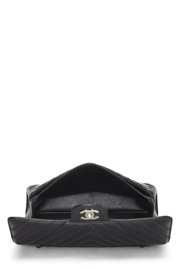 Chanel,  Black Chevron Caviar Classic Double Flap Medium, Black