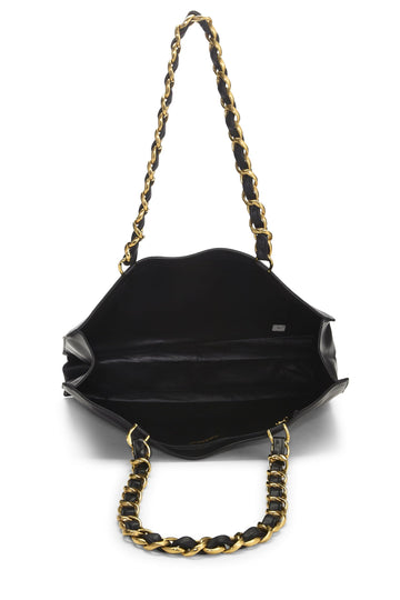 Chanel,  Black Lambskin Flat Chain Handle Tote Medium, Black