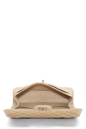 Chanel,  Beige Quilted Caviar New Classic Double Flap Jumbo, Beige