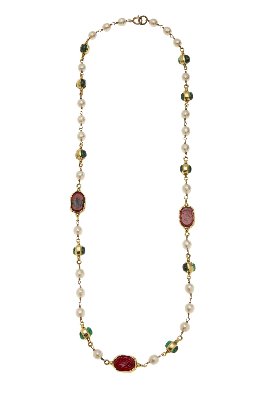 Chanel,  Multicolor Gripoix & Faux Pearl Necklace, Gold