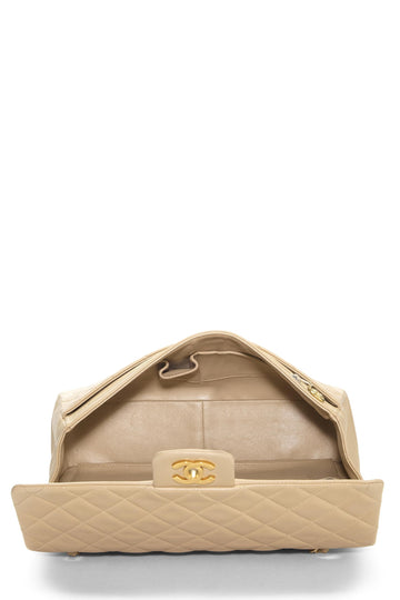 Chanel,  Beige Quilted Lambskin Half Flap Medium, Beige