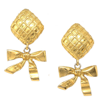 Chanel Bow Dangle Earrings Clip-On Gold