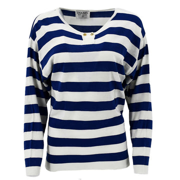 Chanel Striped Long Sleeve Tops White Blue #38